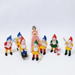 Vintage Snow White & 7 Dwarfs and Accessories Cake Toppers 13 pc Set (cb8)